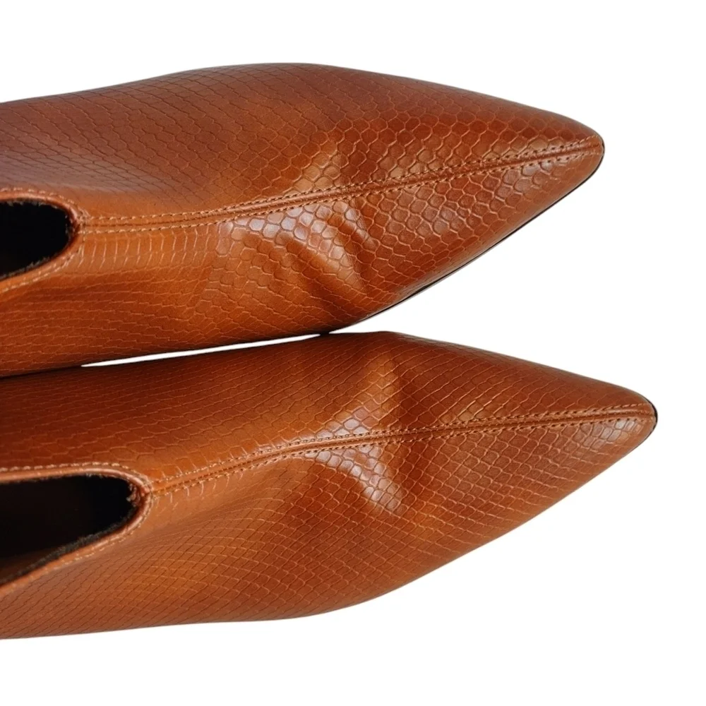 ASHRO Women's Brown Faux Leather Tyrina Dress Booties Shoe Size 10W
